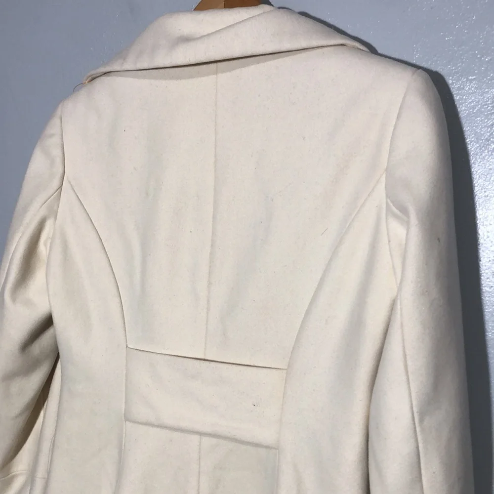 ESPRIT | Vintage Ivory Wool Blend Double Breasted Pleated Notched Collar Coat M